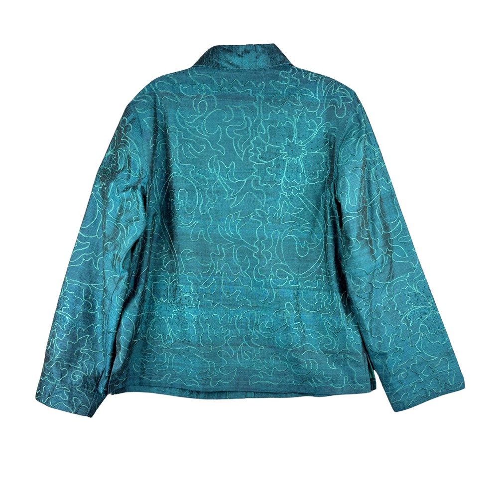 Coldwater Creek Teal Silk Blend Embroidered Beaded Jacket Womens M - Picture 2 of 5